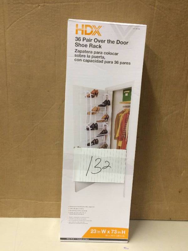 lot 132 image: HDX 36 Pair Over the Door Shoe Rack New