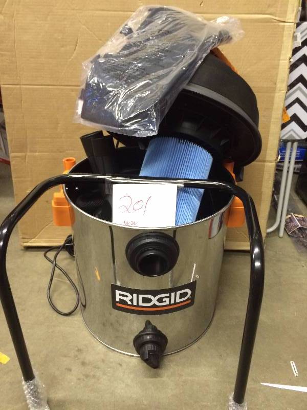 lot 201 image: Ridgid 16 Gallon Stainless Steel WetDry Vac New
