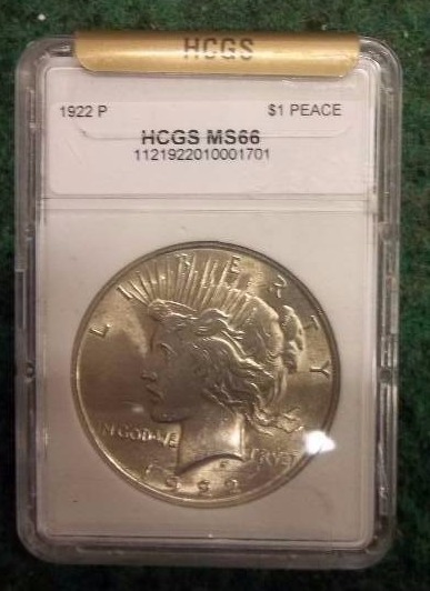 1922 P Peace Silver Dollar HCGS Graded MS 66