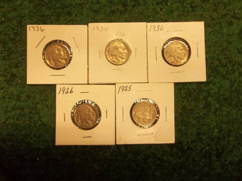 1925, 1926, 1930, 1934, 1936  Buffalo Nickels Set