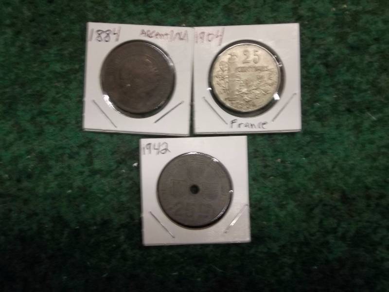 3 Foreign Coins - 1884 Argentina, 1904 & 1942 France