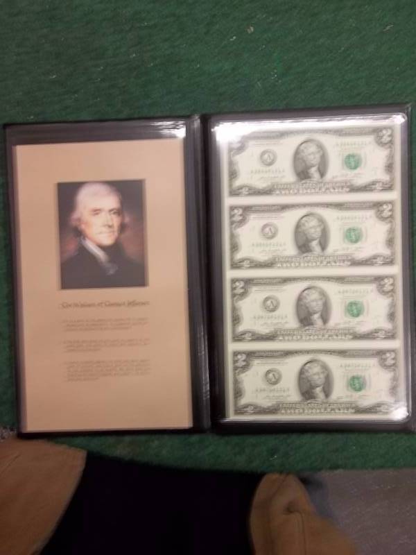 Sheet Of 4 Uncut $2 Bills With Album