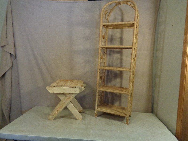 Shelf and Folding Wood TableStool