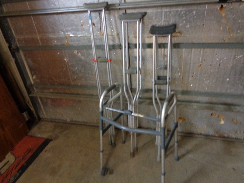 3 Pairs of Aluminum Crutches and Walker