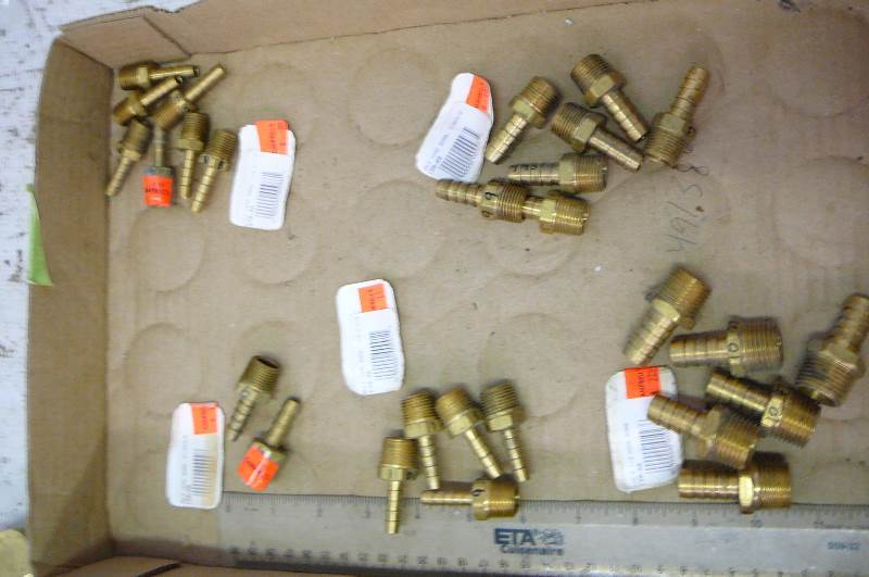 Brass Male Hose Barbs 12 x 12 6 count  38 x 38  7 count 14 x 38  5 count  516 x 38 2 count  14 x 14  7 count