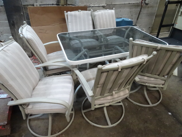 Glass Top Patio Table set with 6 Rocker