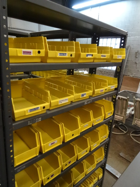 Metal Shelving Unit with Assorted Bins