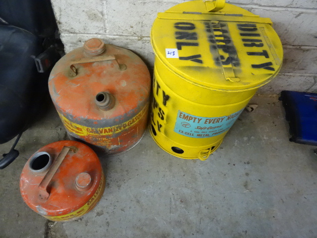 Oily Rag Can and 2 Metal Gas Cans