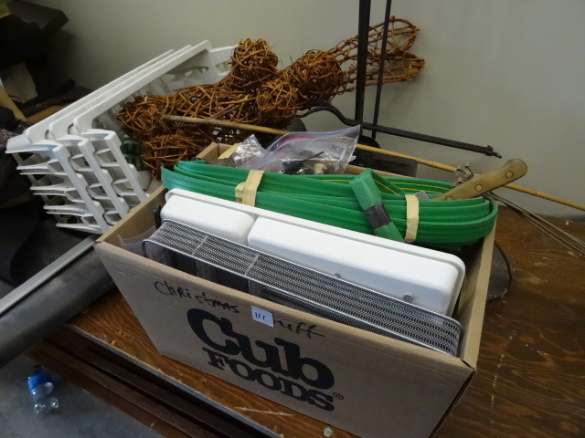 Box of Misc with Fireplace Tool Set