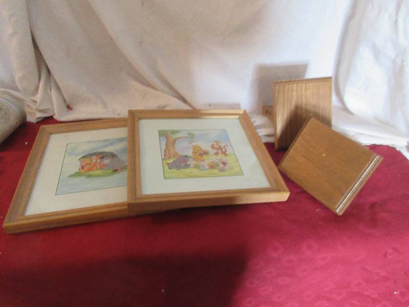 lot 44 image: 2 WINNIE THE POOH PICTURES AND 2 SMALL WALL SHELVES