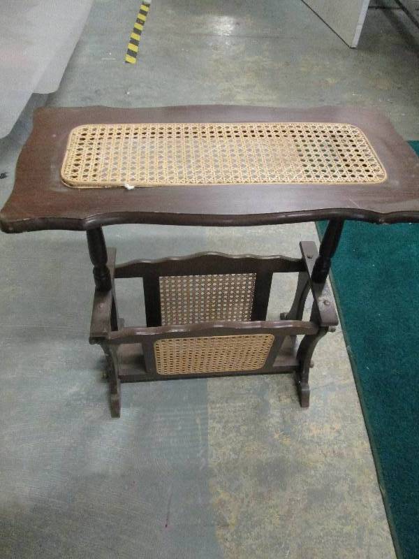 Wooden and wicker side table...