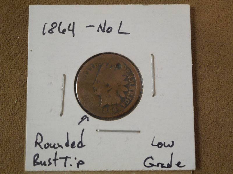 1864 Indian Head Cent, No L, Rounde...