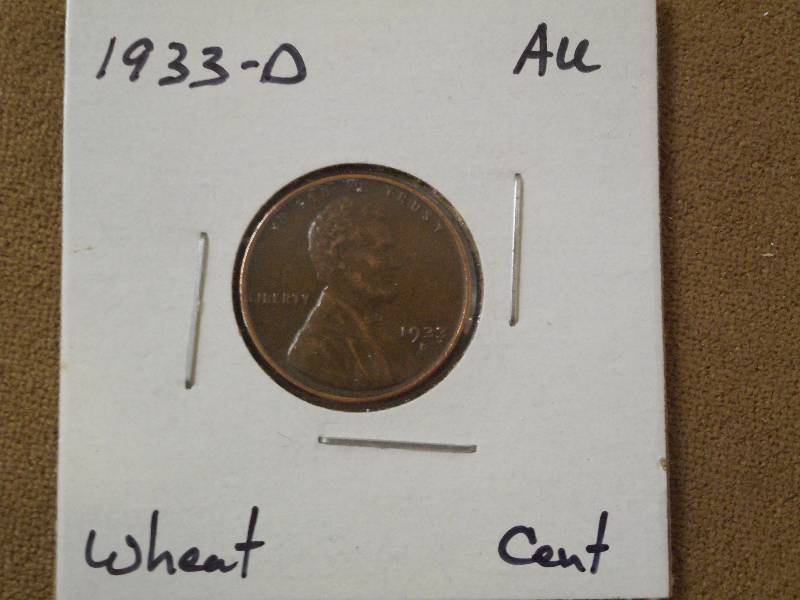 1933-D Lincoln Wheat Cent, AU Grade...