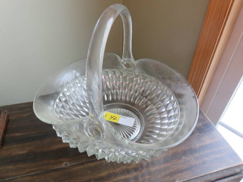 Large Vintage Heavy Glass Basket