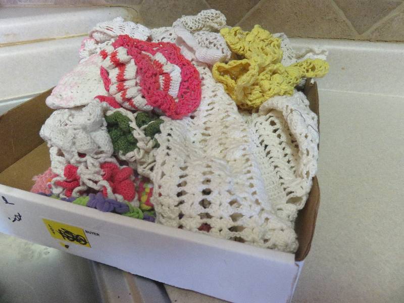 hand made pot holders, doileys